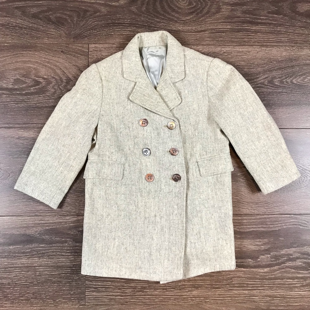 Fieldston Boys Vintage Stylish Beige Wool Double-Breasted Pea Coat Blazer